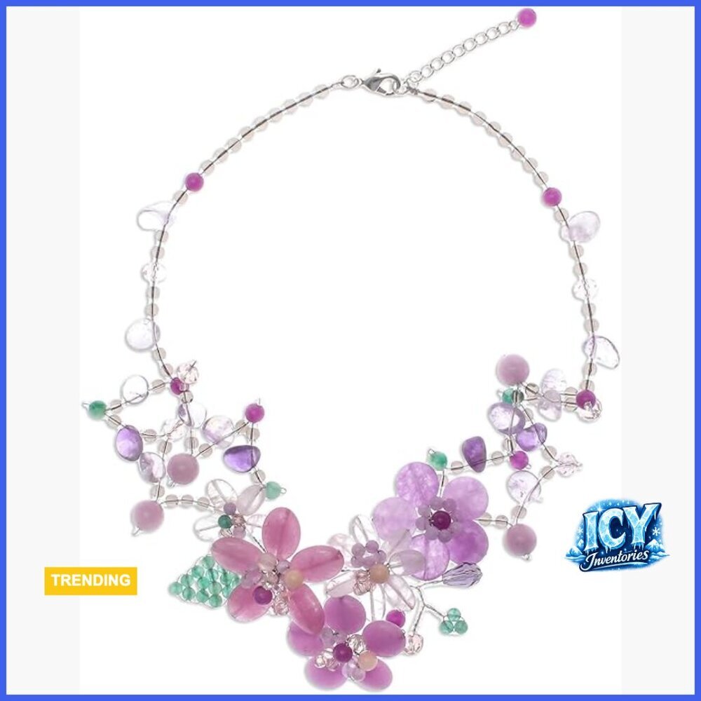 Silver Plated Brass Multigemstone Beaded Statement Necklace with Rose Quartz
